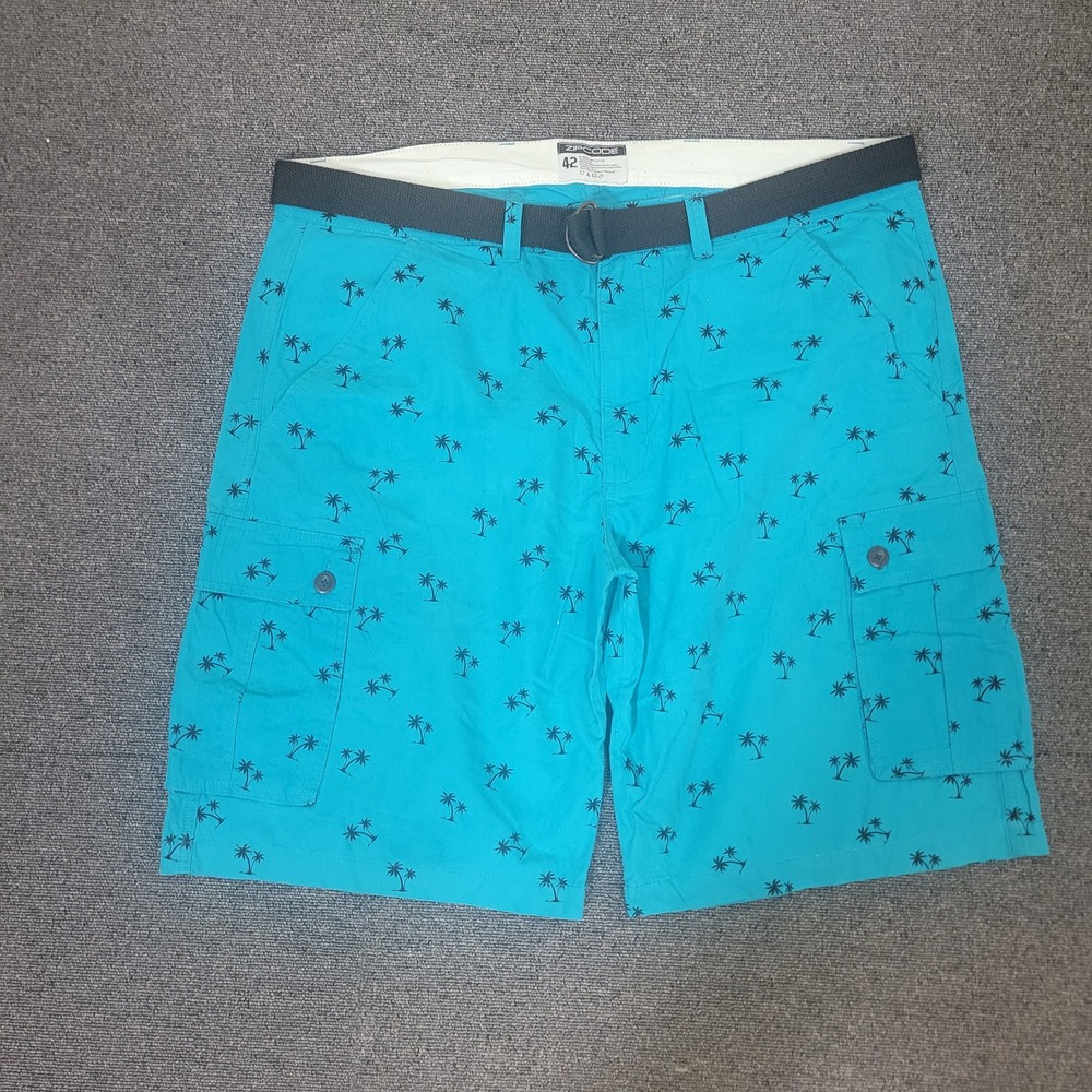 ZIPCODE Size 42 Cargo Shorts Mens Turquoise Palm Tree Print Belted Cotton